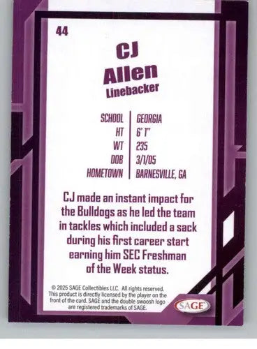 2026 Sage Retail Silver #44 CJ Allen NM-MT ID:80633 - Football Card Single