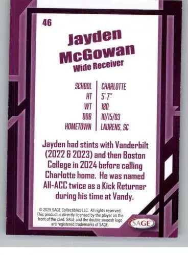2026 Sage Retail Silver #46 Jayden McGowan NM-MT ID:80634 - Football Card Single