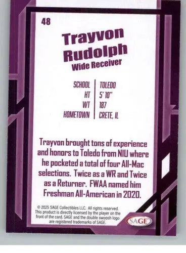 2026 Sage Retail Silver #48 Trayvon Rudolph NM-MT ID:80635 - Football Card Single