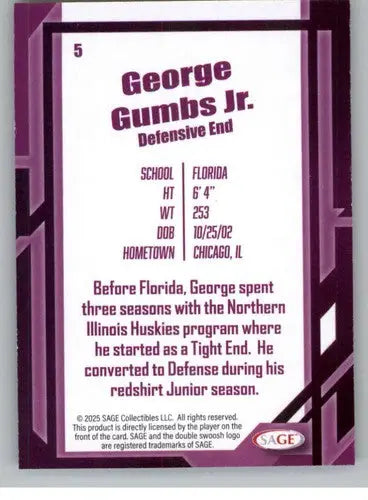 2026 Sage Retail Silver #5 George Gumbs Jr. NM-MT ID:80614 - Football Card Single