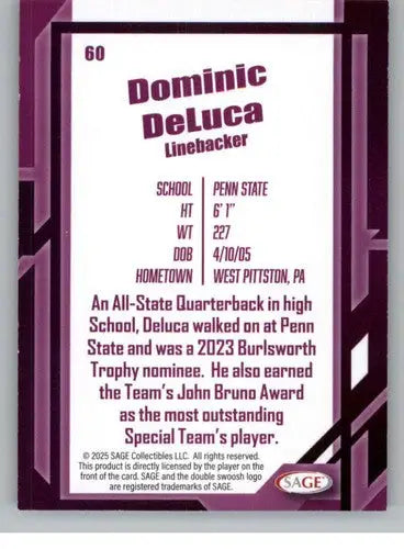 2026 Sage Retail Silver #60 Dominic DeLuca NM-MT ID:80638 - Football Card Single