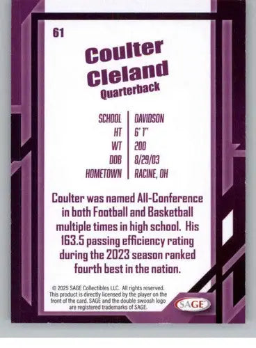 2026 Sage Retail Silver #61 Coulter Cleland NM-MT ID:80639 - Baseball Card Single