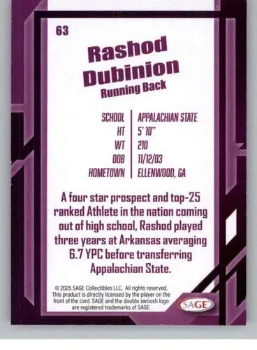 2026 Sage Retail Silver #63 Rashod Dubinion NM-MT ID:80640 - Football Card Single