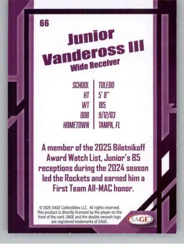 2026 Sage Retail Silver #66 Junior Vandross III NM-MT ID:80641 - Football Card Single