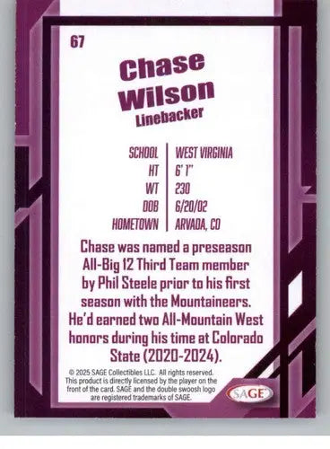 2026 Sage Retail Silver #67 Chase Wilson NM-MT ID:80642 - Football Card Single