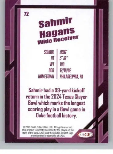 2026 Sage Retail Silver #72 Sahmir Haganis NM-MT ID:80645 - Football Card Single