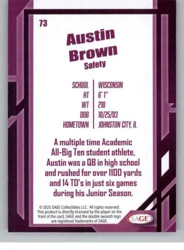 2026 Sage Retail Silver #73 Austin Brown NM-MT ID:80646 - Football Card Single