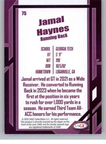 2026 Sage Retail Silver #75 Jamal Haynes NM-MT ID:80647 - Football Card Single
