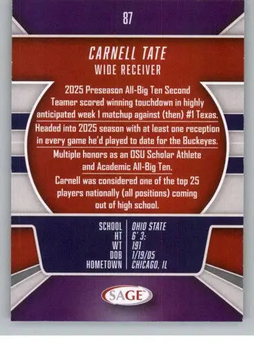 2026 Sage Retail Silver #87 Carnell Tate NM-MT NXL ID:80651 - Football Card Single