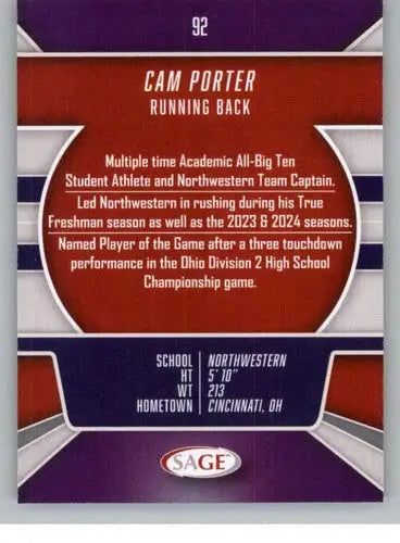 2026 Sage Retail Silver #92 Cam Porter NM-MT NXL ID:80654 - Football Card Single