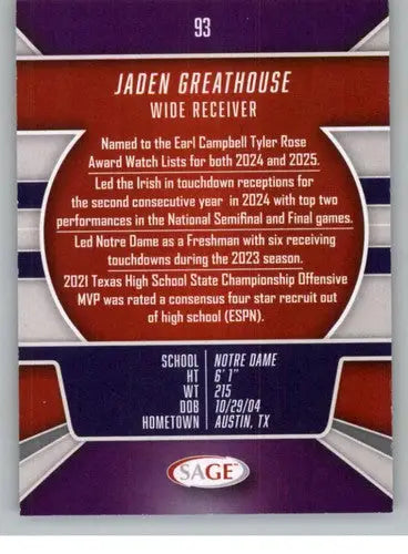 2026 Sage Retail Silver #93 Jaden Greathouse NM-MT NXL ID:80655 - Football Card Single