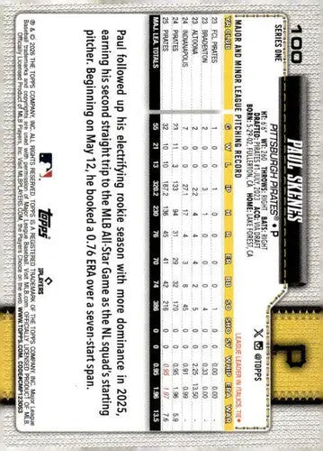2026 Topps #100 Paul Skenes NM-MT Pirates ID:81791