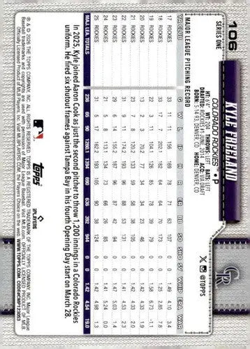 2026 Topps #106 Kyle Freeland NM-MT Rockies ID:81795 - Baseball Card Single