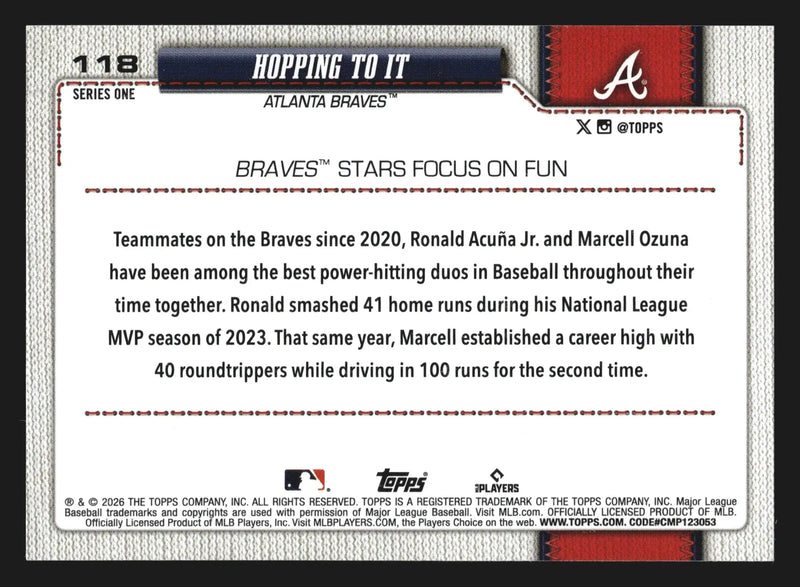 2026 Topps #118 Hopping To It Ronald Acuna Jr Marcell Ozuna Atlanta Braves