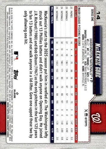 2026 Topps #14 MacKenzie Gore NM-MT Nationals ID:81740 - Baseball Card Single