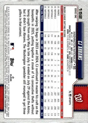2026 Topps #152 CJ Abrams NM-MT Nationals ID:81812 - Baseball Card Single