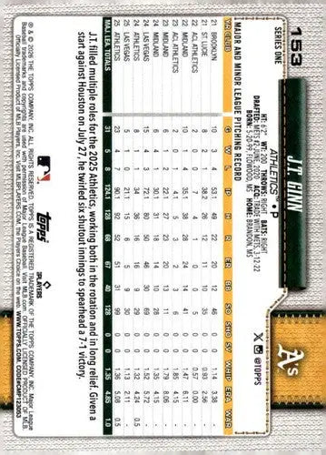 2026 Topps #153 J.T. Ginn NM-MT ID:81813 - Baseball Card Single
