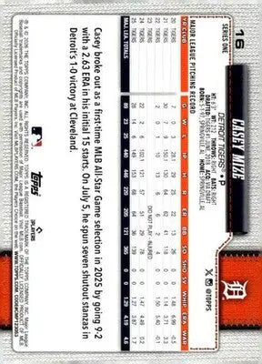 2026 Topps #16 Casey Mize NM-MT Tigers ID:81742 - Baseball Card Single
