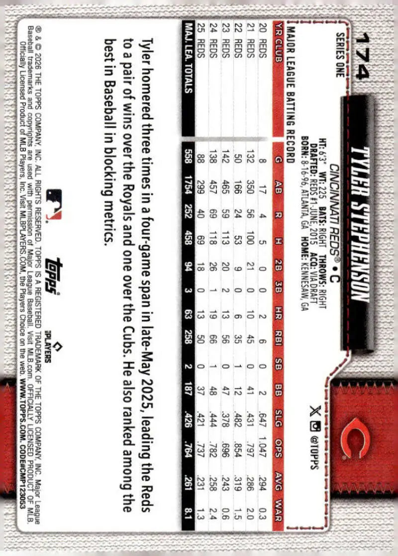 2026 Topps #174 Tyler Stephenson NM-MT Cincinnati Reds Baseball Card