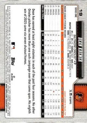 2026 Topps #19 Dean Kremer NM-MT Orioles ID:81744 - Baseball Card Single