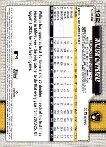2026 Topps #192 William Contreras NM-MT Brewers ID:81834 - Baseball Card Single
