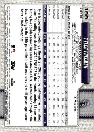 2026 Topps #199 Tyler Freeman NM-MT Rockies ID:82128 - Baseball Card Single