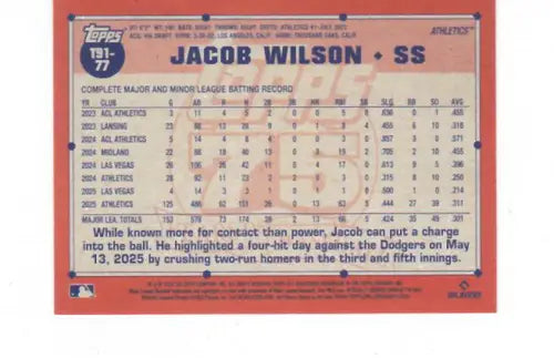 2026 Topps 1991 Topps #T91-77 Jacob Wilson NM-MT ID:82192 - Baseball Card Single