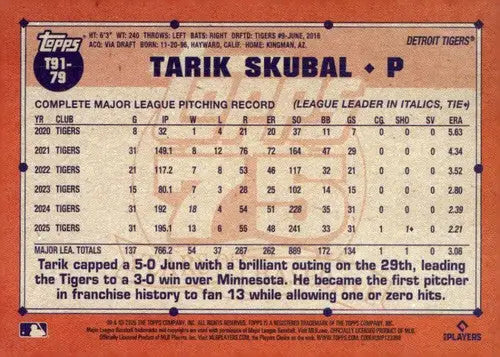 2026 Topps 1991 Topps #T91-79 Tarik Skubal NM-MT Tigers ID:82143 - Baseball Card Single