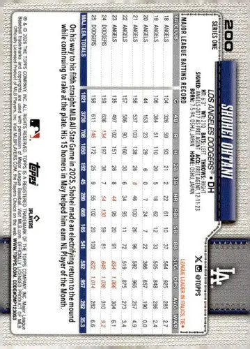 2026 Topps #200 Shohei Ohtani NM-MT Dodgers ID:82234 - Baseball Card Single