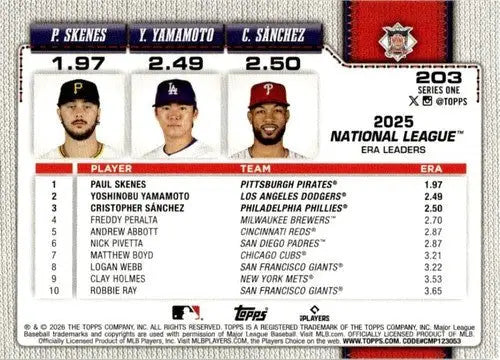 2026 Topps #203 Cristopher Sanchez/Paul Skenes/Yoshinobu Yamamoto NM-MT ID:82129 - Baseball Card Single
