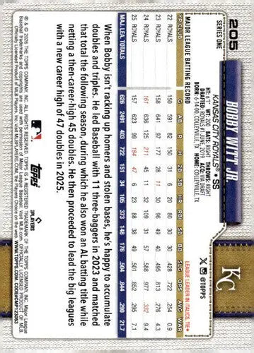 2026 Topps #205 Bobby Witt Jr. NM-MT Royals ID:82130 - Baseball Card Single