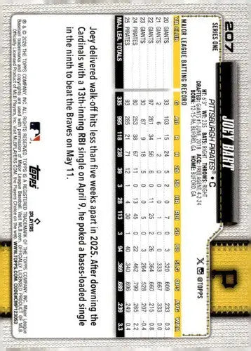 2026 Topps #207 Joey Bart NM-MT Pirates ID:81844 - Baseball Card Single