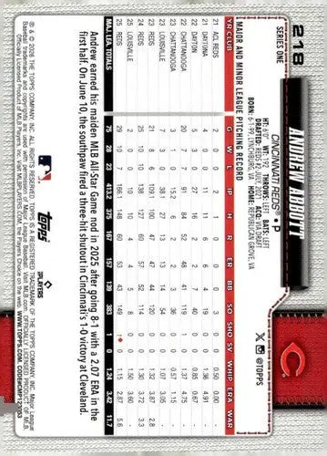 2026 Topps #218 Andrew Abbott NM-MT Reds ID:82236 - Baseball Card Single