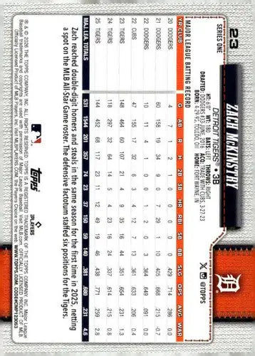 2026 Topps #23 Zach McKinstry NM-MT Tigers ID:81747 - Baseball Card Single