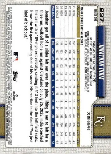 2026 Topps #237 Jonathan India NM-MT Royals ID:81857 - Baseball Card Single