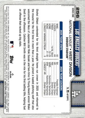 2026 Topps #256 Los Angeles Dodgers NM-MT Dodgers Team Card ID:81870 - Baseball Card Single