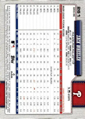 2026 Topps #261 Zack Wheeler NM-MT Phillies ID:81874 - Baseball Card Single