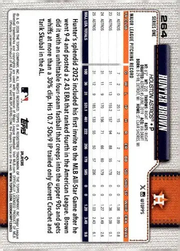 2026 Topps #264 Hunter Brown NM-MT Astros ID:82081 - Baseball Card Single