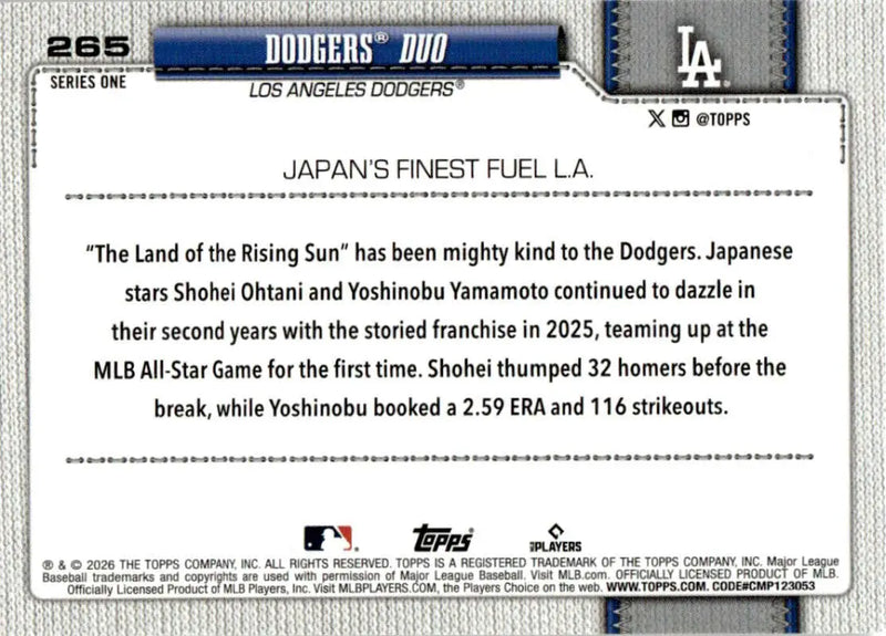 2026 Topps #265 Shohei Ohtani NM-MT Los Angeles Dodgers Baseball Card