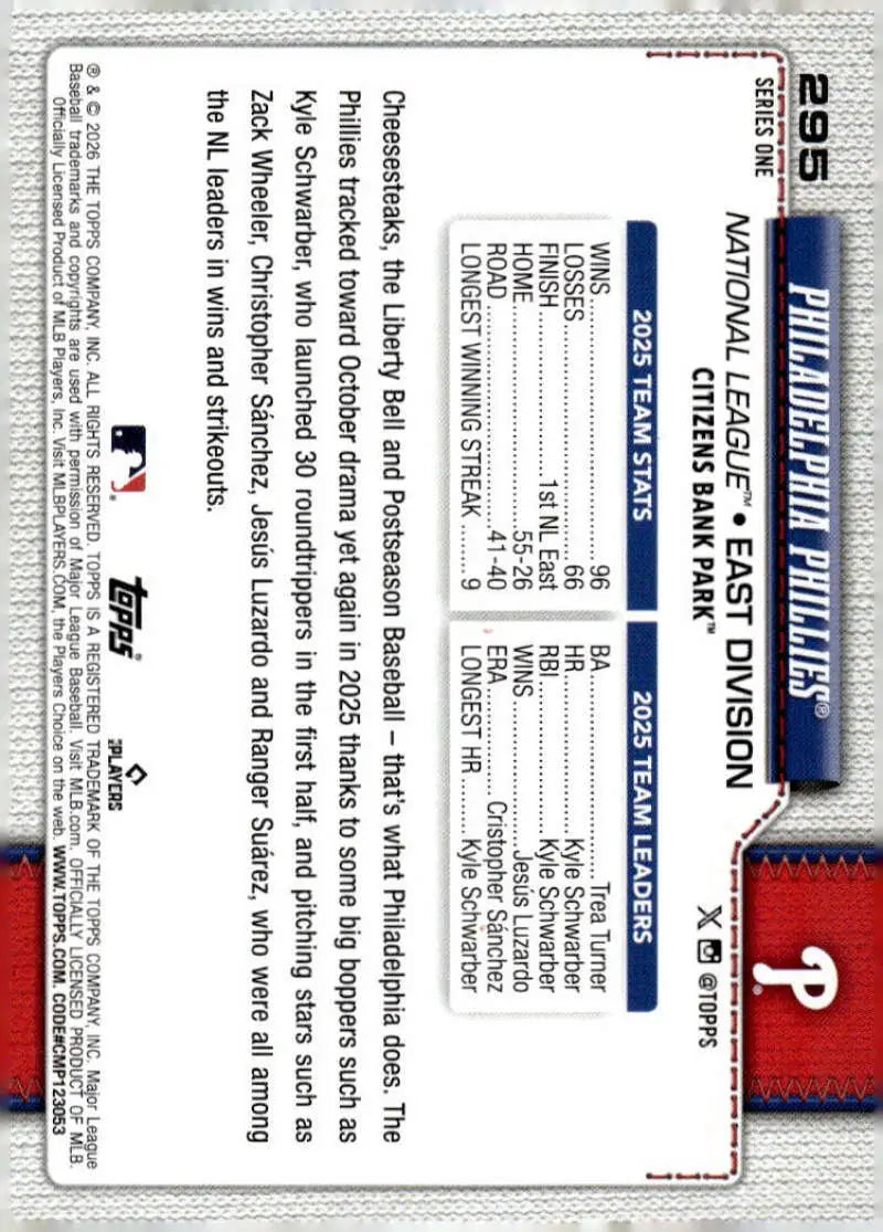 2026 Topps #295 Philadelphia Phillies NM-MT Philadelphia Phillies Baseball Card