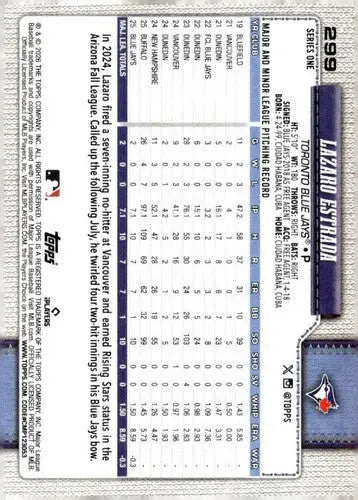 2026 Topps #299 Lazaro Estrada NM-MT RC Rookie Blue Jays ID:81892 - Baseball Card Single