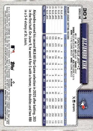 2026 Topps #301 Alejandro Kirk NM-MT Blue Jays ID:81894 - Baseball Card Single