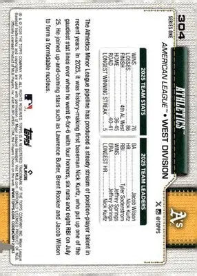 2026 Topps #304 Athletics NM-MT Team Card ID:82083 - Baseball Card Single