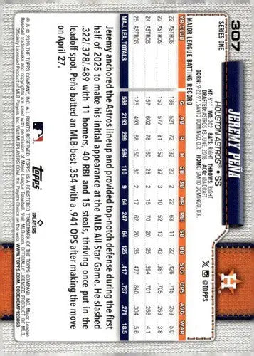 2026 Topps #307 Jeremy Pena NM-MT Astros ID:81895 - Baseball Card Single