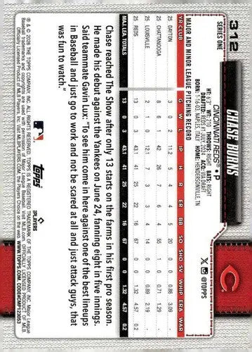 2026 Topps #312 Chase Burns NM-MT RC Rookie Reds ID:82243 - Baseball Card Single