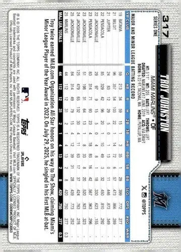 2026 Topps #317 Troy Johnston NM-MT RC Rookie Marlins ID:81901 - Baseball Card Single