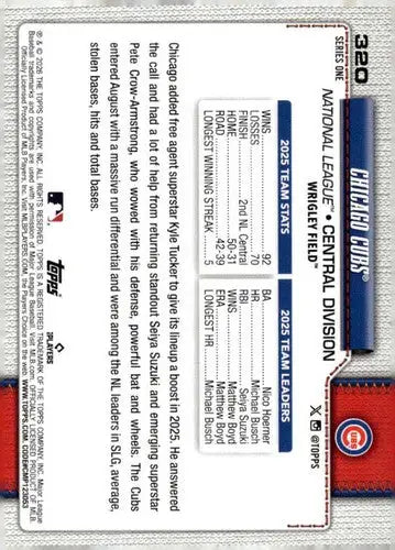 2026 Topps #320 Chicago Cubs NM-MT Cubs Team Card ID:82244 - Baseball Card Single