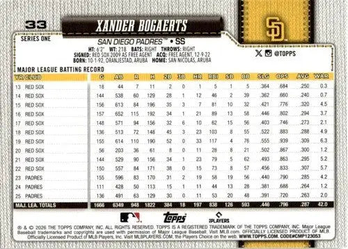2026 Topps #33 Xander Bogaerts NM-MT Padres ID:81754 - Baseball Card Single