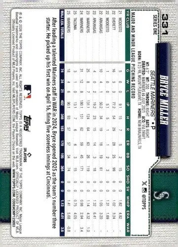 2026 Topps #331 Bryce Miller NM-MT Mariners ID:81909 - Baseball Card Single