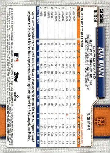 2026 Topps #332 Sean Manaea NM-MT Mets ID:81910 - Baseball Card Single